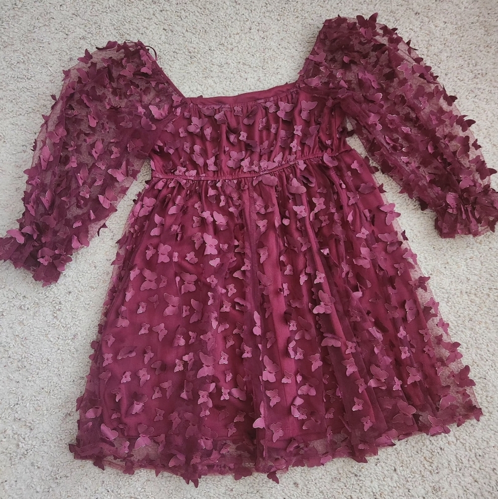 Allison & Kelly Burgundy 3D Butterfly Mesh Mini Dress‎ Size Medium